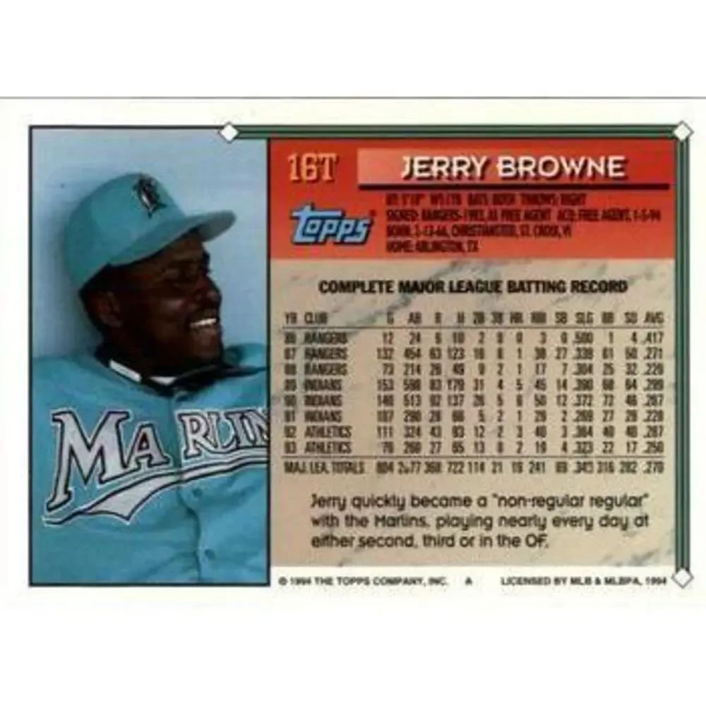 1994 Topps Traded Jerry Browne 16T Florida Marlins